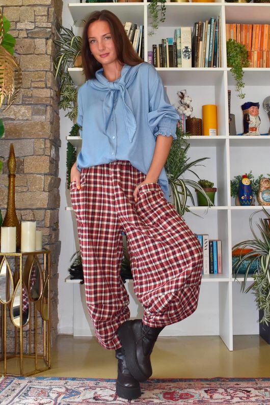 Jasper Plaid Brushed Cotton Shelby Barrel Pant Russett